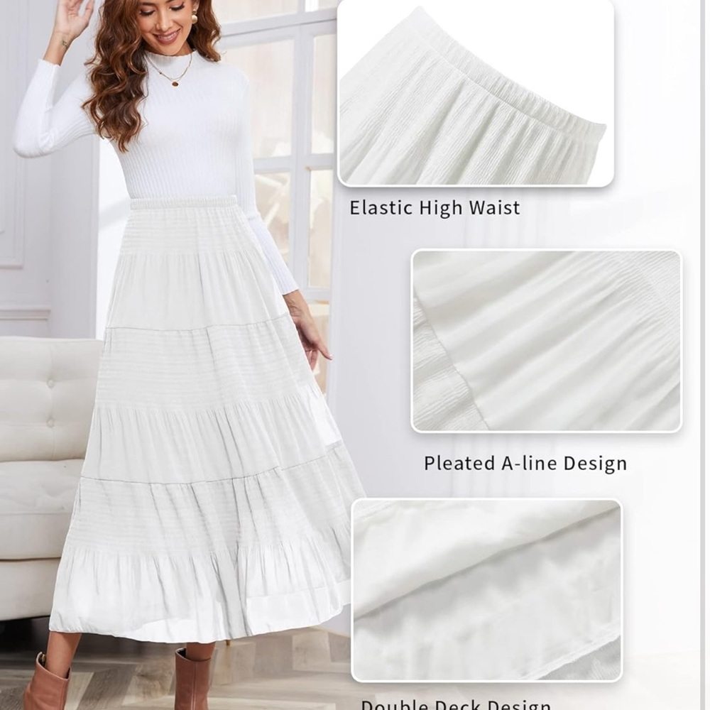Chiffon Elastic High Waist Pleated A-Line Flared Maxi Skirts